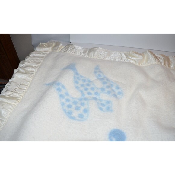 Vtg Baby Chatham Animals Rabbit Cat Bird Lamb Wool Baby Blanket Satin Edge - Picture 4 of 11